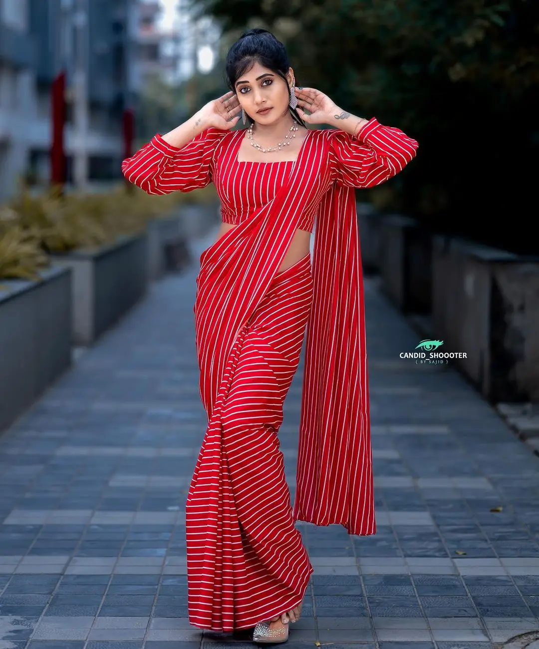 Vasanthi Krishnan Wearing Red Saree Blouse